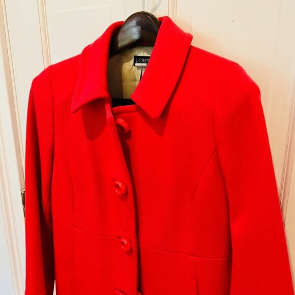 J. Crew Classic Lady Day Coat Red Pink Italian Double Cloth Wool Blend US 8 - Picture 2 of 16